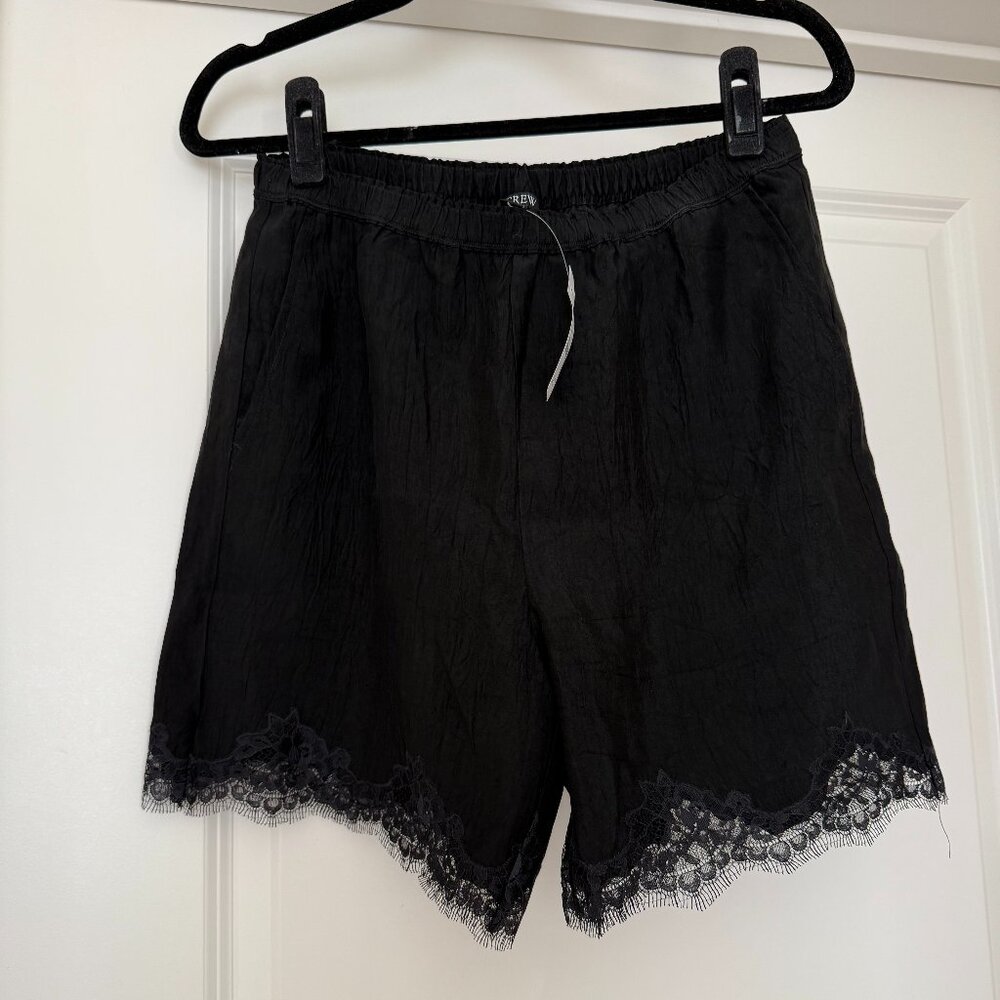 J.Crew Satin Lace Trim Shorts – Black, NWT (Size XS)